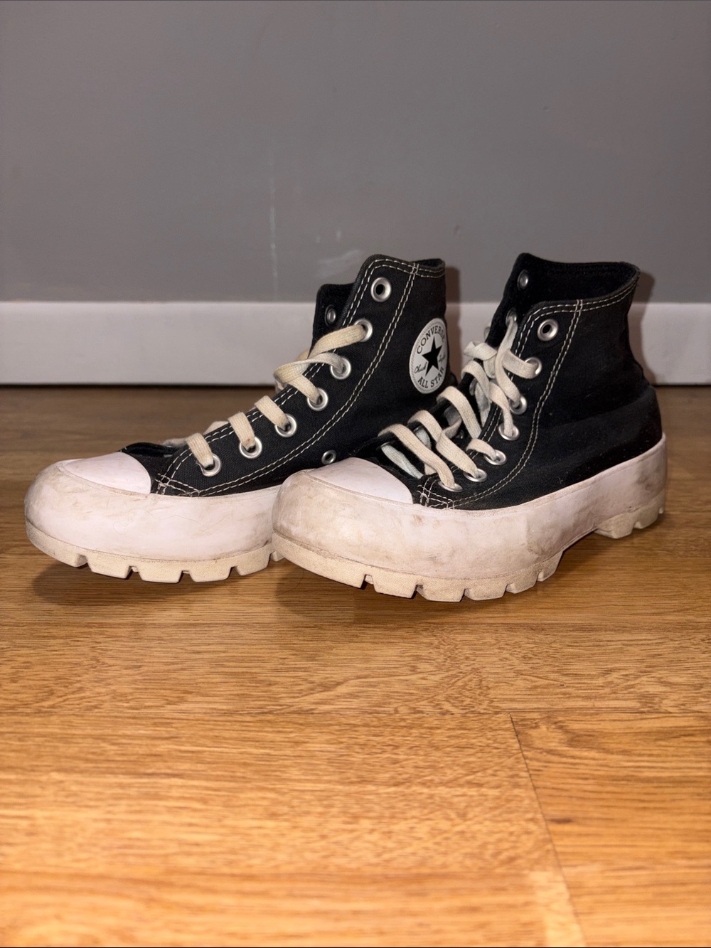Converse Black and White High Top Platform Sneakers